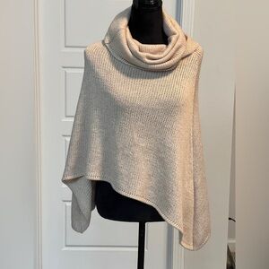 Sheena L Asymmetrical Cream Sweater Poncho With Cowl Neck